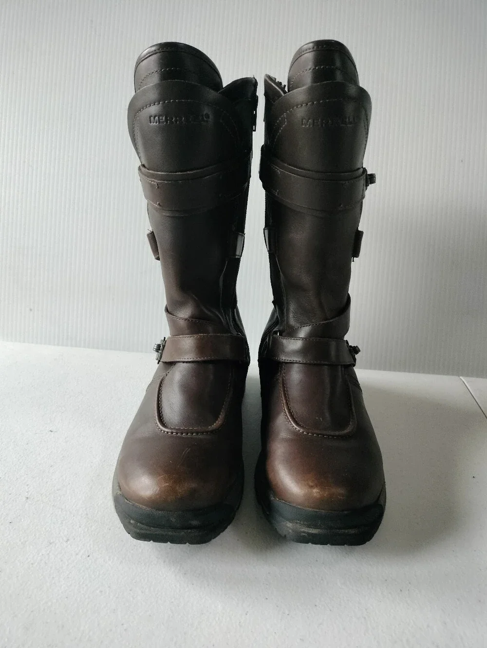 Merrell Womens Strappy Brown Leather Waterproof Mid-Calf Boots 7 Rain Winter